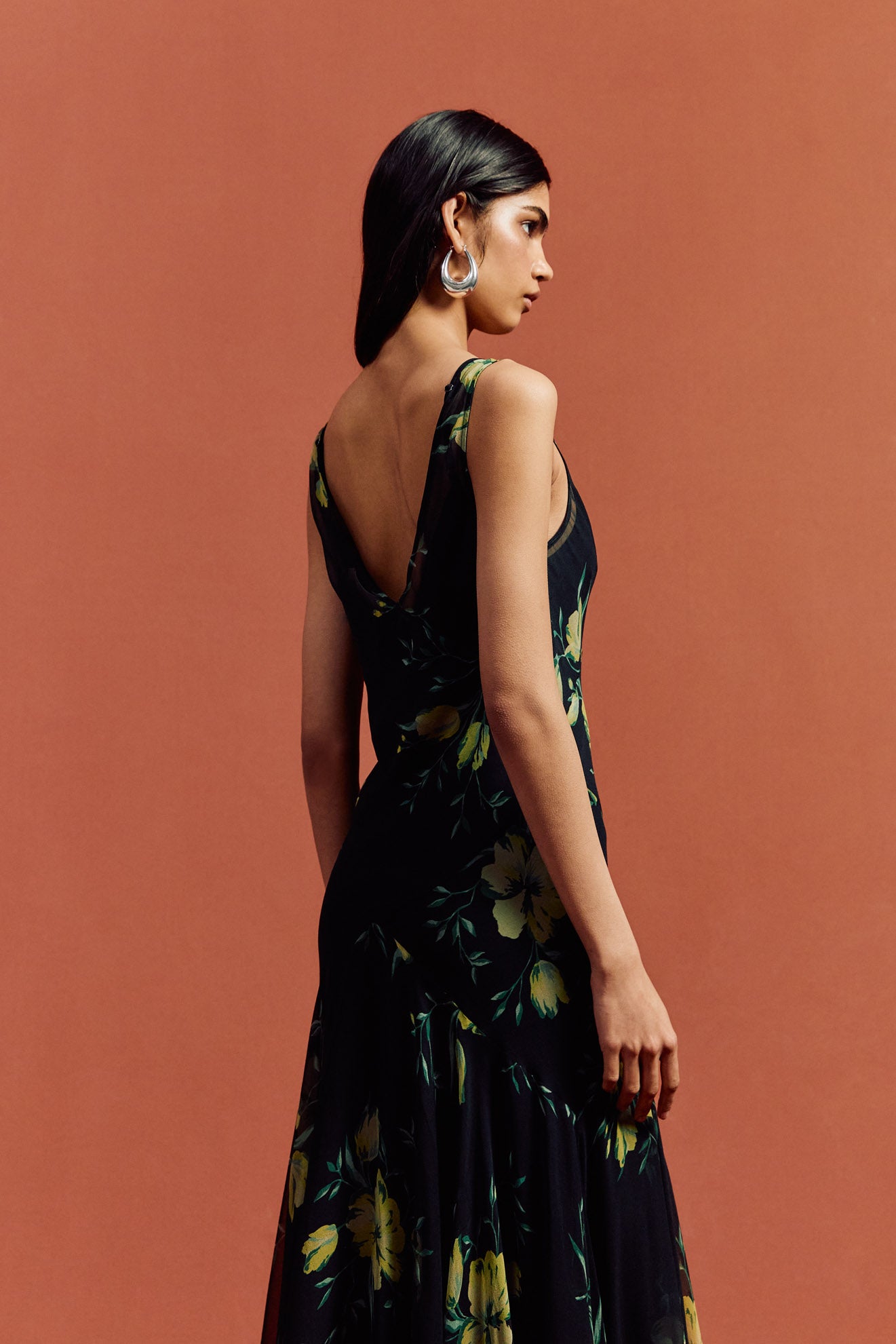 MISTICA MIDI DRESS IN PRIMAVERA - BLACK SILK CHIFFON - De La Vali