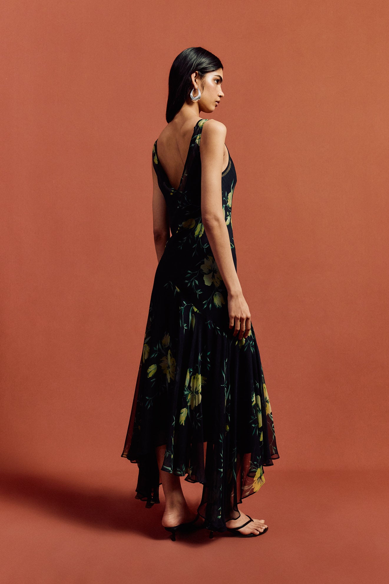 MISTICA MIDI DRESS IN PRIMAVERA - BLACK SILK CHIFFON - De La Vali