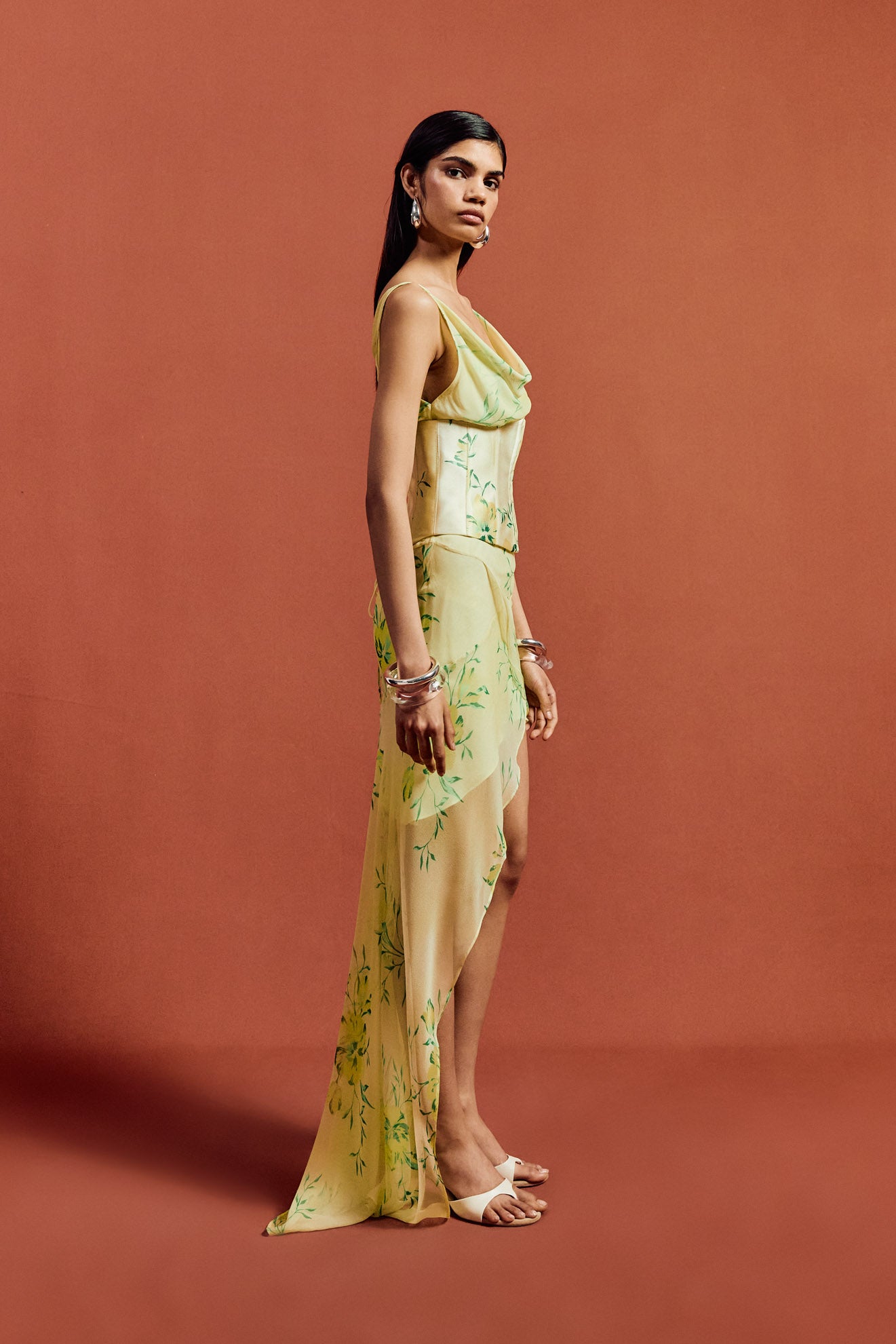 PERENNA MIDI DRESS IN PRIMAVERA - YELLOW SILK CHIFFON - De La Vali
