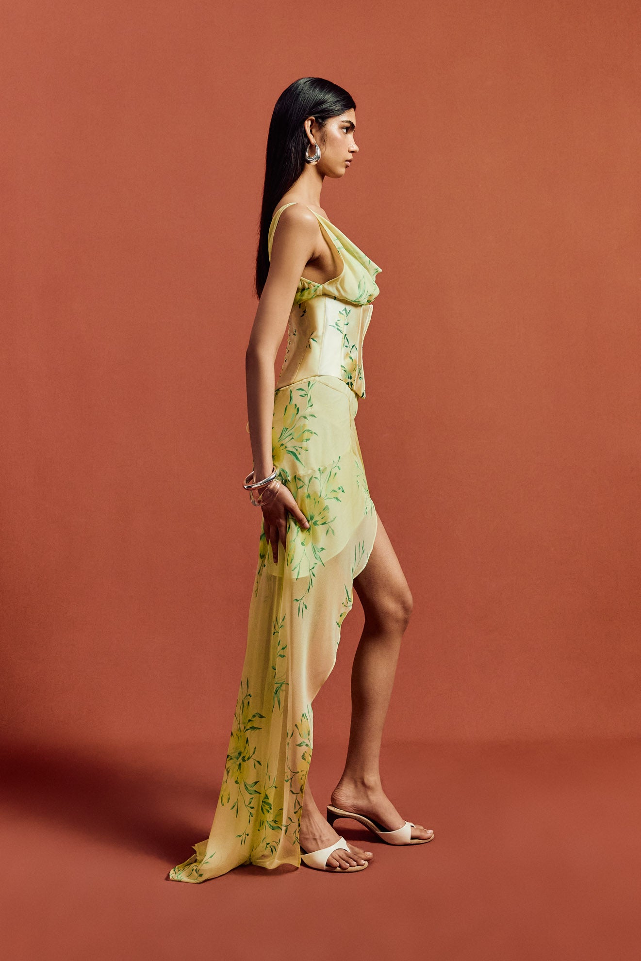 PERENNA MIDI DRESS IN PRIMAVERA - YELLOW SILK CHIFFON - De La Vali