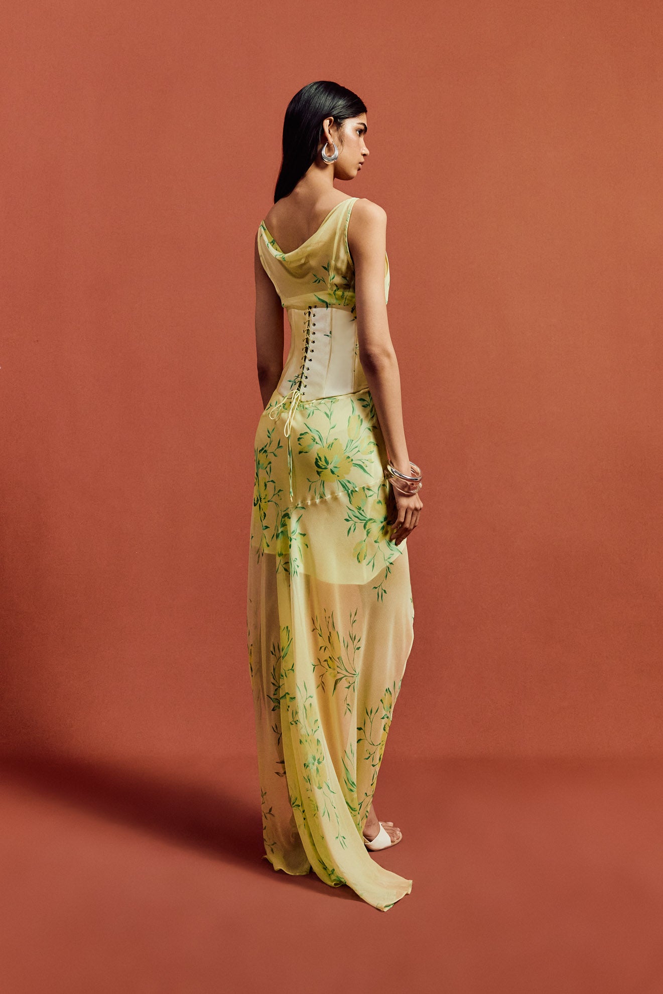 PERENNA MIDI DRESS IN PRIMAVERA - YELLOW SILK CHIFFON - De La Vali