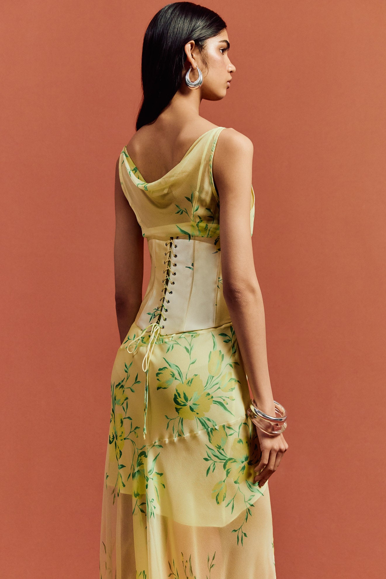 PERENNA MIDI DRESS IN PRIMAVERA - YELLOW SILK CHIFFON - De La Vali