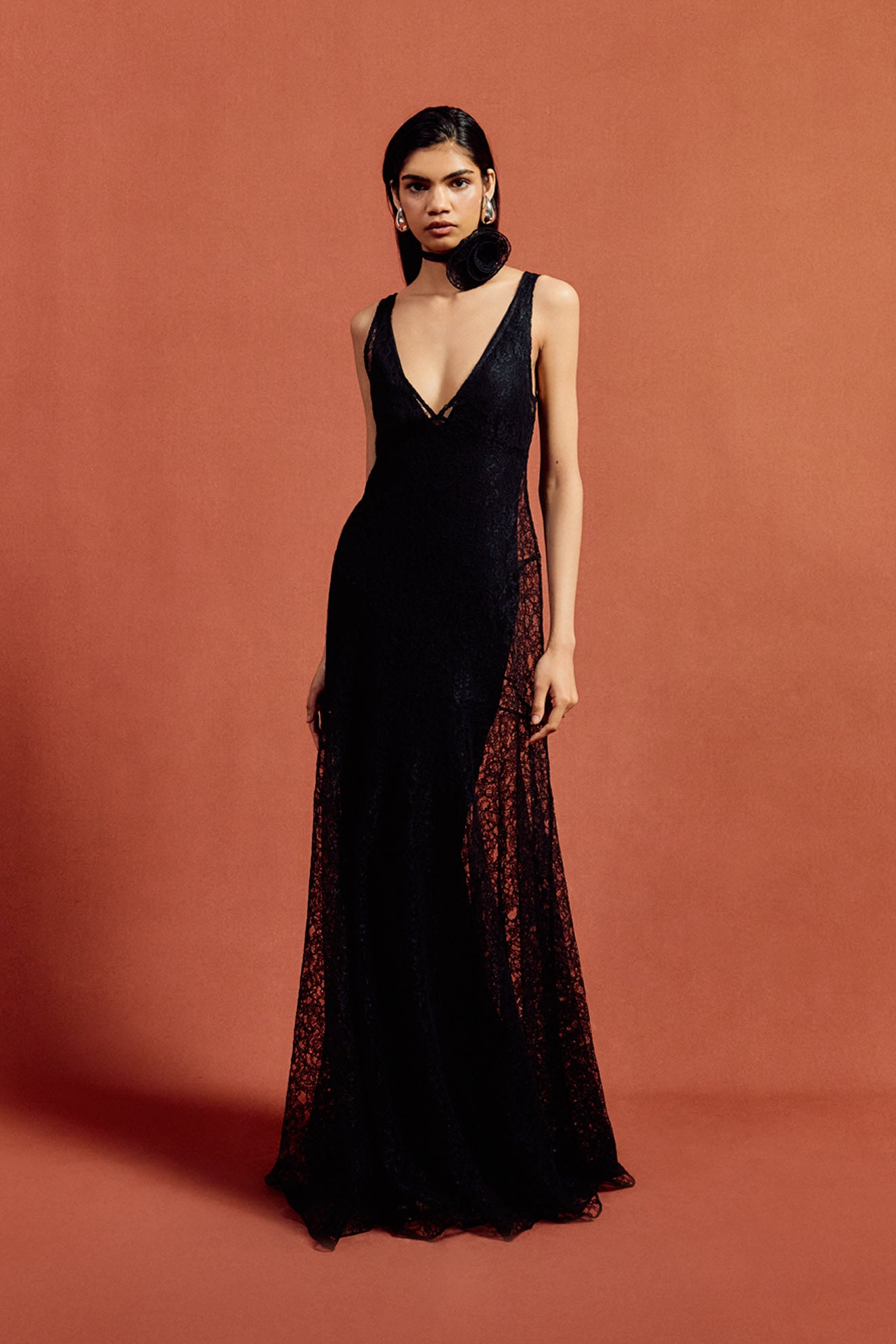 PERSEPHONE MAXI DRESS IN BLACK LACE - De La Vali