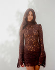 BODITA MINI DRESS IN BROWN COTTON LACE - De La Vali