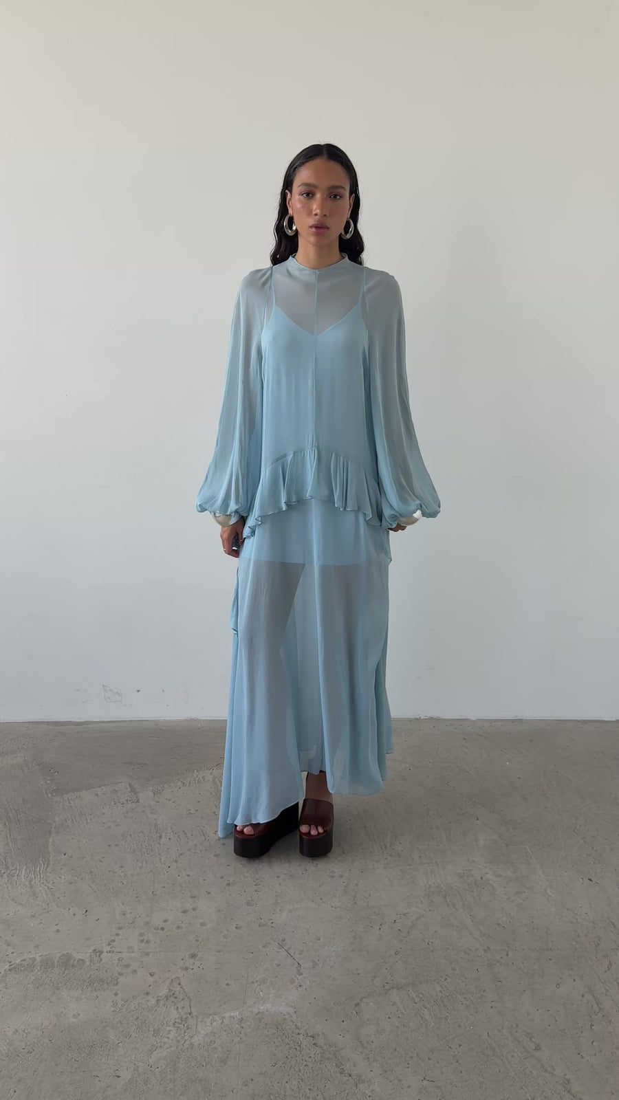 TERRAN MAXI DRESS IN SKY GEORGETTE CHIFFON