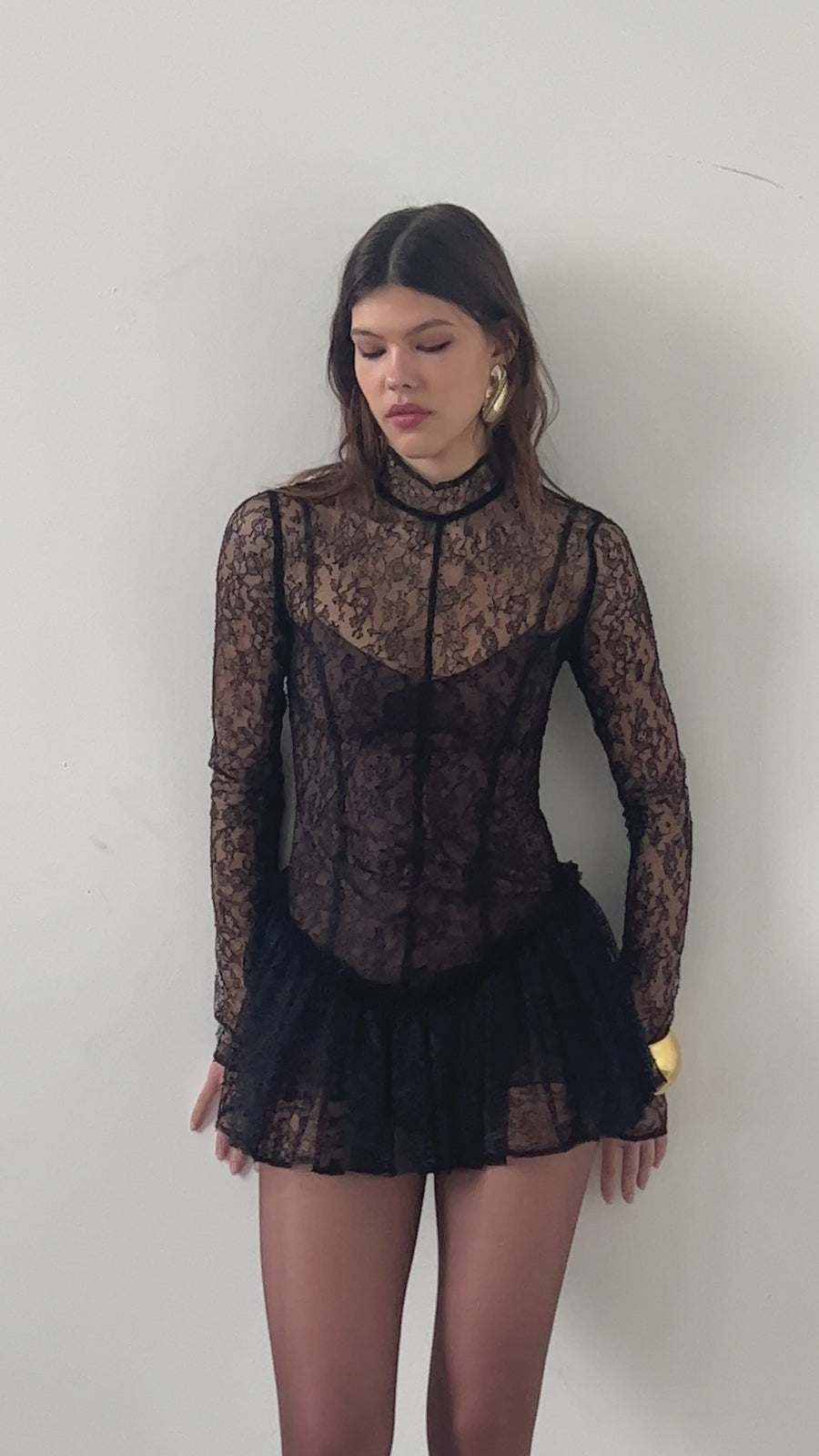 BRISA MINI DRESS IN LACE BLACK