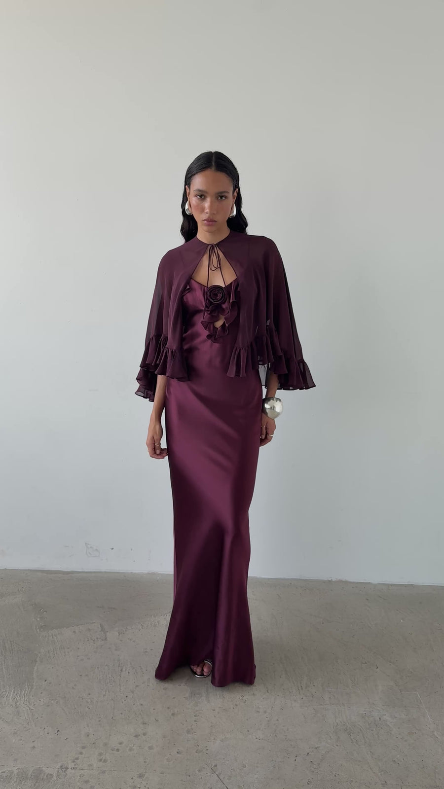 ESPERANZA LONG DRESS IN EARTH SILK SATIN