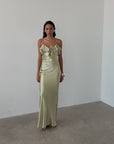 ESPERANZA LONG DRESS IN SAND SILK SATIN