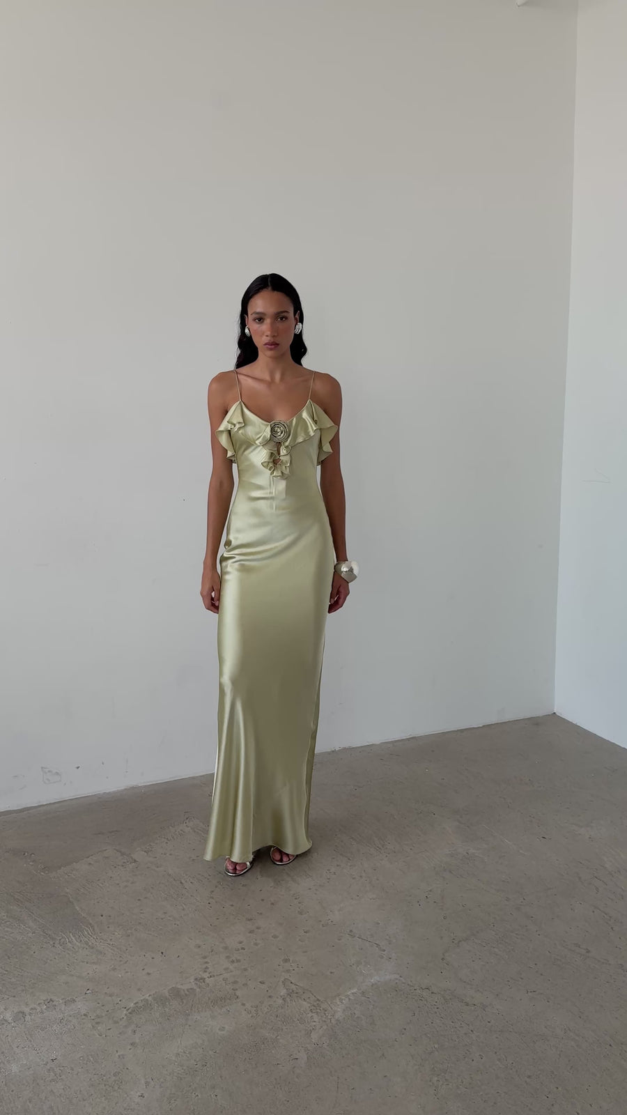 ESPERANZA LONG DRESS IN SAND SILK SATIN