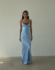 CLEODORA MAXI DRESS IN SKY SILK SATIN