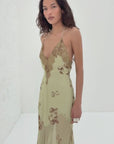 CIELO MIDAXI DRESS & CAPE IN ROSA PALO GREEN VISCOSE GEORGETTE