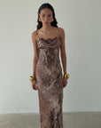CLEODORA MAXI DRESS IN GUEPARDO SILK SATIN