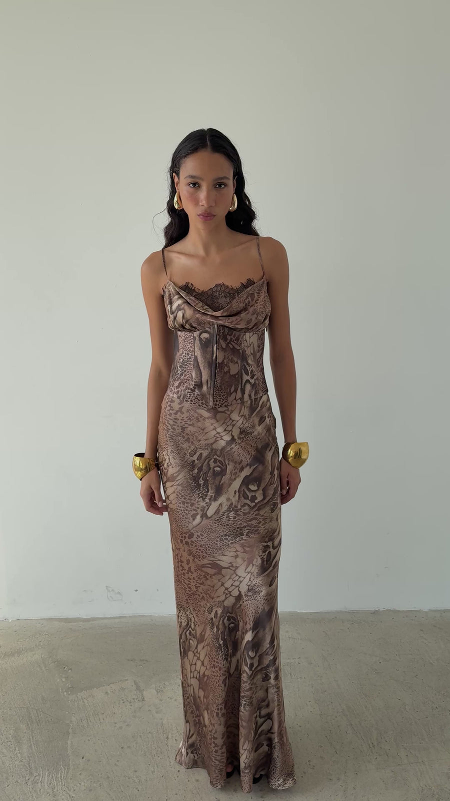CLEODORA MAXI DRESS IN GUEPARDO SILK SATIN