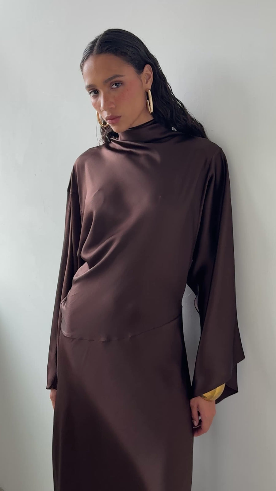 BAYAMO LONG DRESS IN CEDAR SILK SATIN