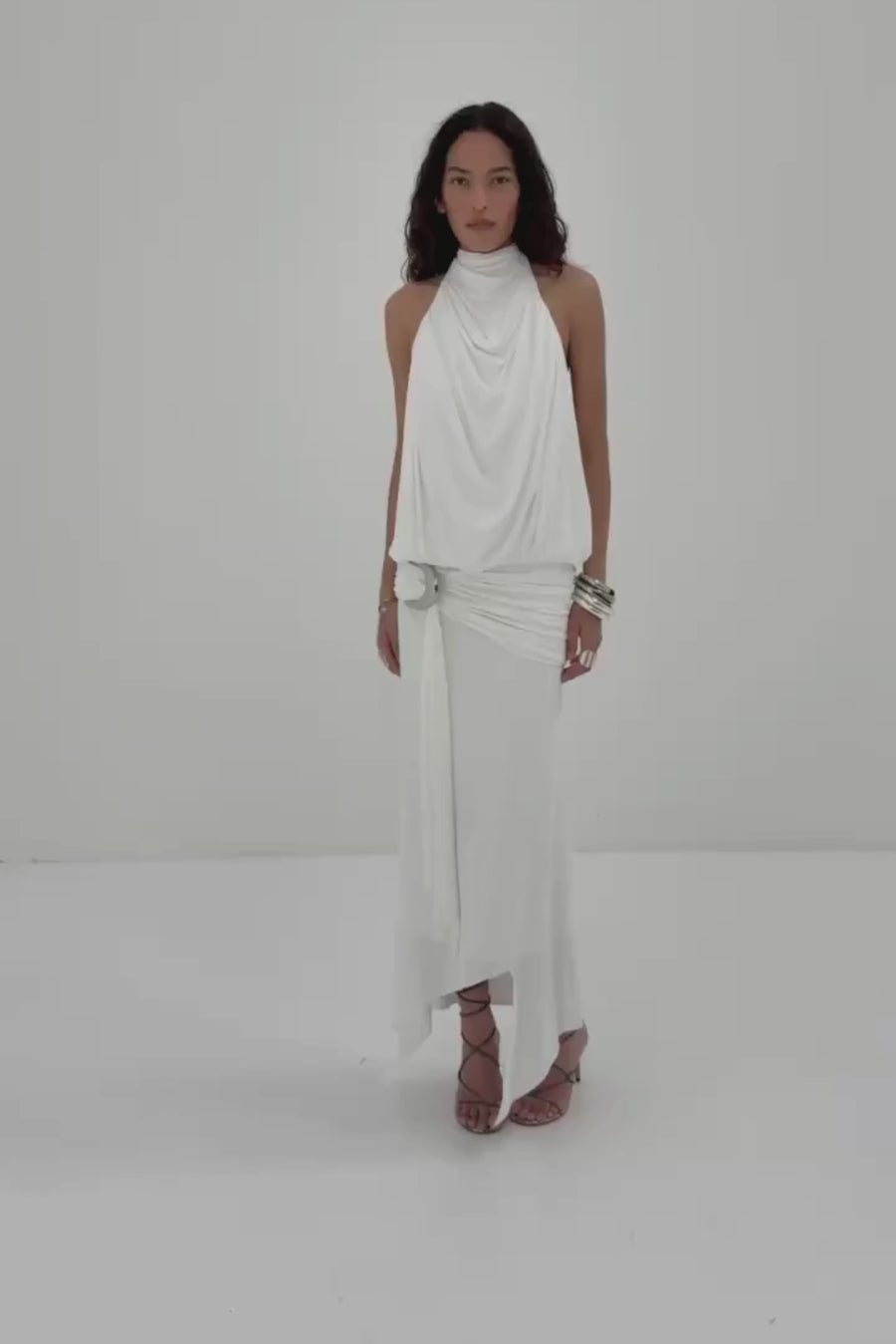 vida dress in ivory VIDA MIDI DRESS IN IVORY SPANDEX JERSEY
