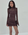 BODITA MINI DRESS IN BROWN COTTON LACE