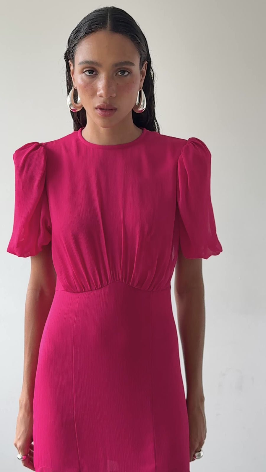 AGUA MAXI DRESS IN FUCHSIA CRINKLE CHIFFON