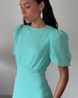 AGUA MAXI DRESS IN TURQUOISE CRINKLE CHIFFON