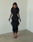 TELLUS MIDI DRESS IN BLACK CHIFFON