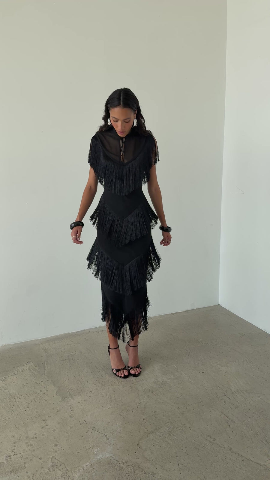 TELLUS MIDI DRESS IN BLACK CHIFFON