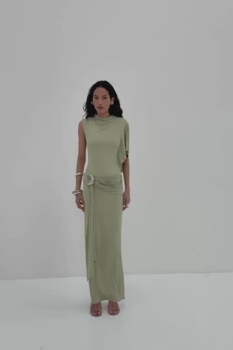 TITAN MAXI DRESS IN GREEN SPANDEX JERSEY