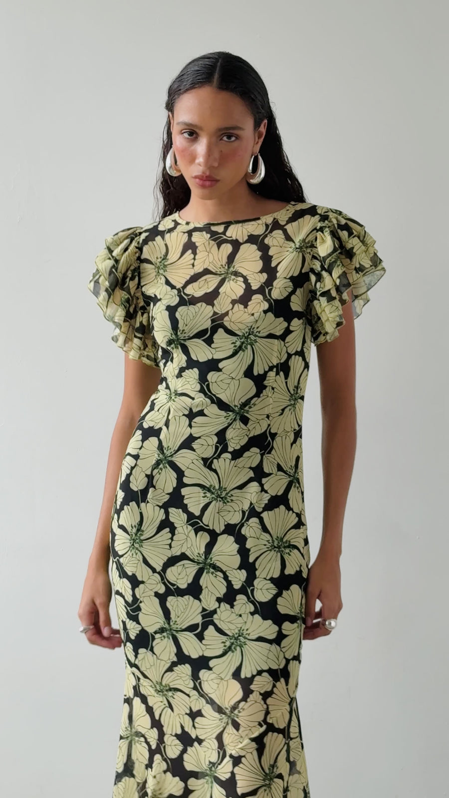 BOUGAINVILLEA CHIFFON MAXI DRESS IN ART DECO FLORAL