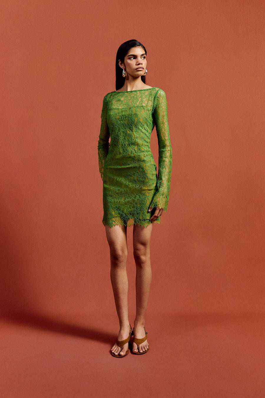 SITHON MINI DRESS IN SPRING GREEN LACE