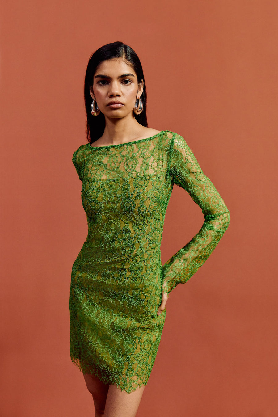 SITHON MINI DRESS IN SPRING GREEN LACE