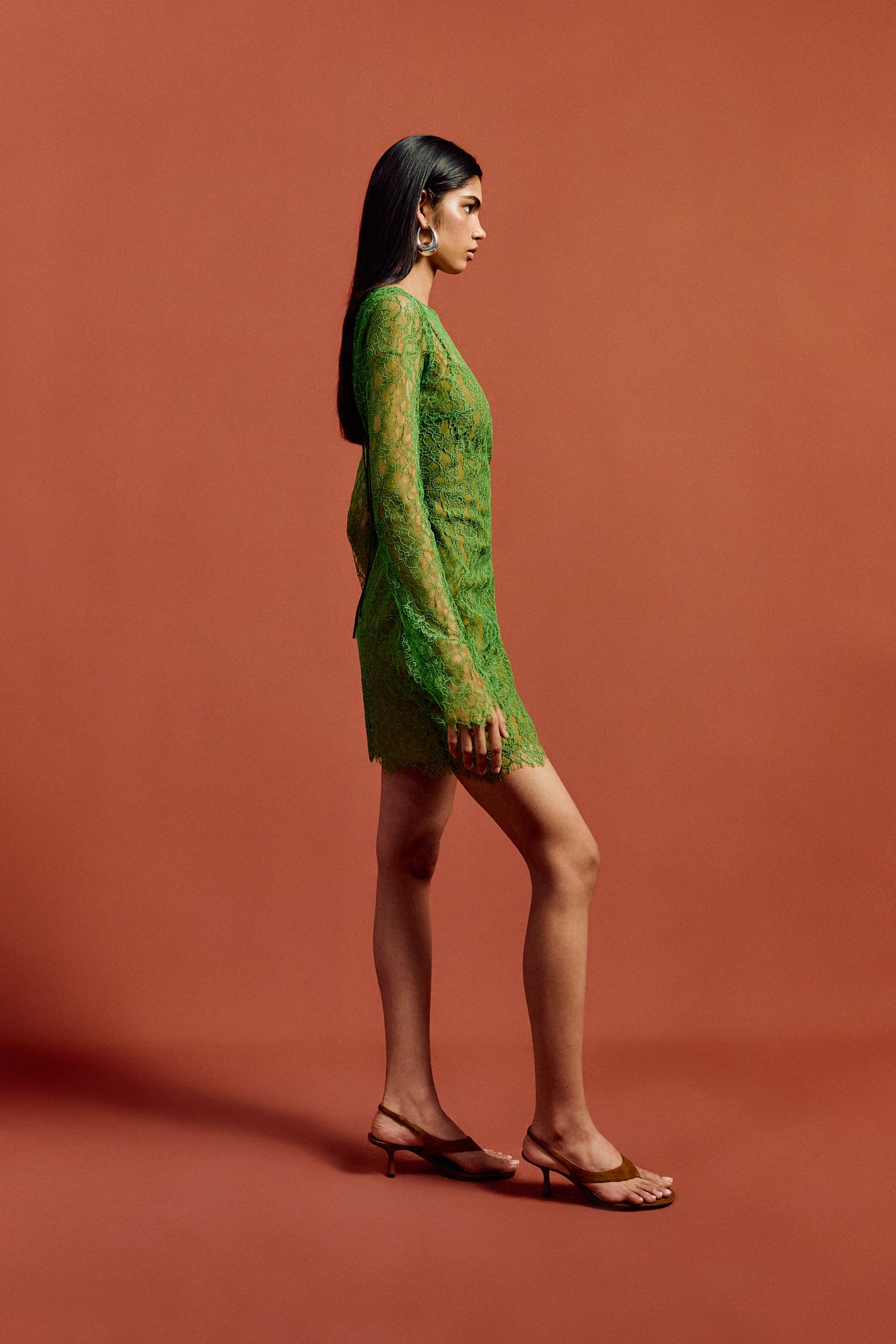 SITHON MINI DRESS IN SPRING GREEN LACE - De La Vali