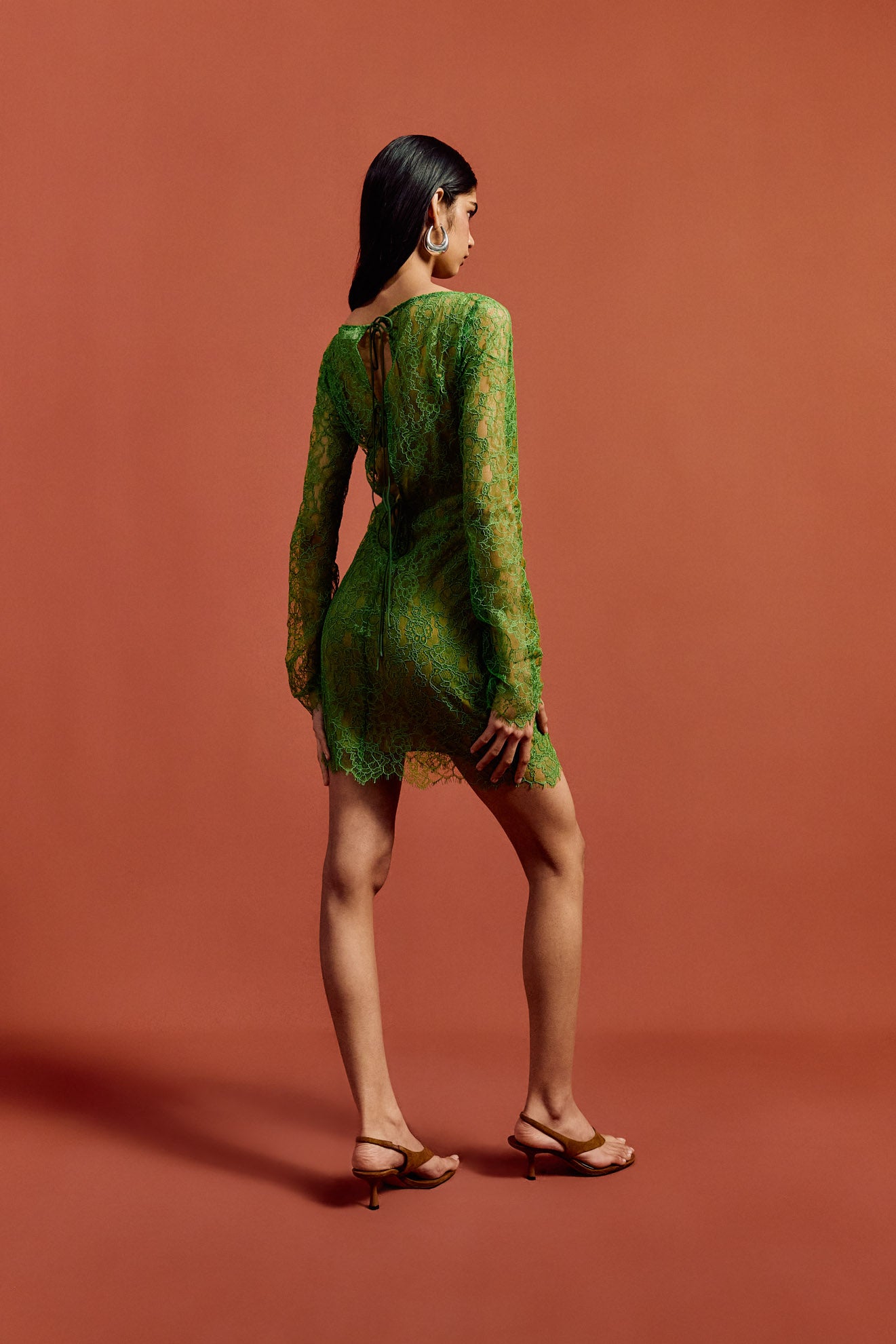 SITHON MINI DRESS IN SPRING GREEN LACE - De La Vali