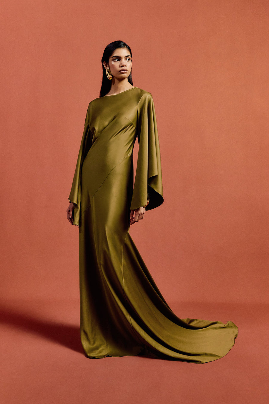 XANTHE MAXI DRESS IN FENNEL SATIN CREPE